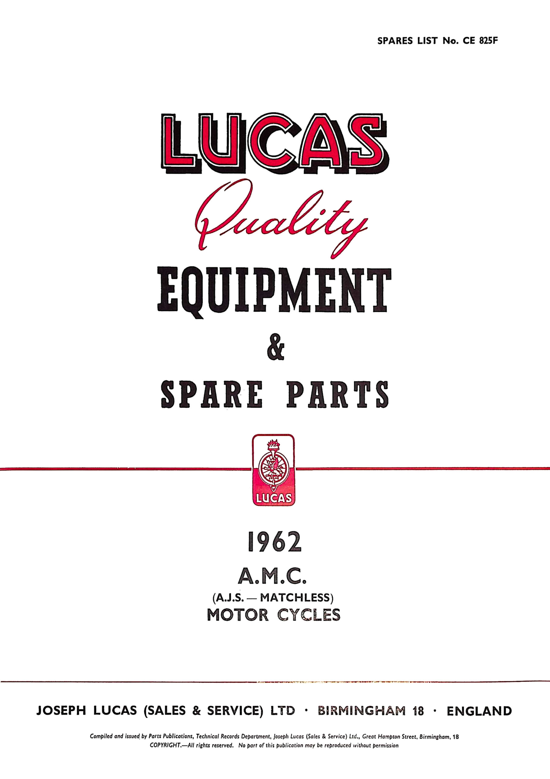 Lucas AMC 1962 Equipment & Spare Parts