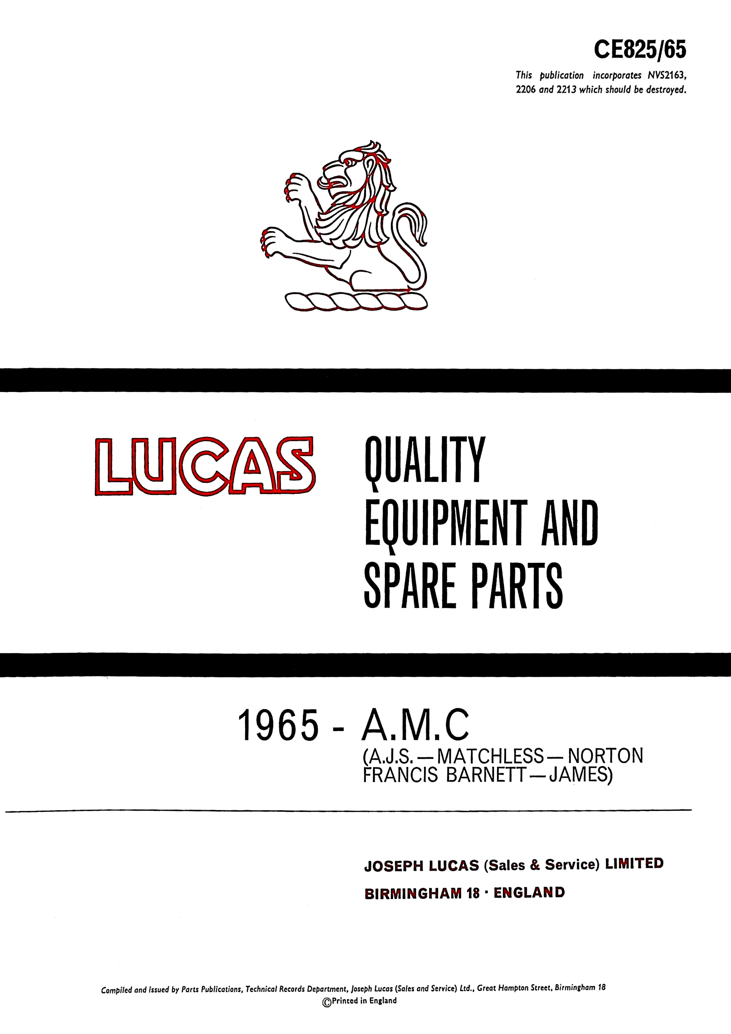 Lucas AMC 1965 Equipment & Spare Parts