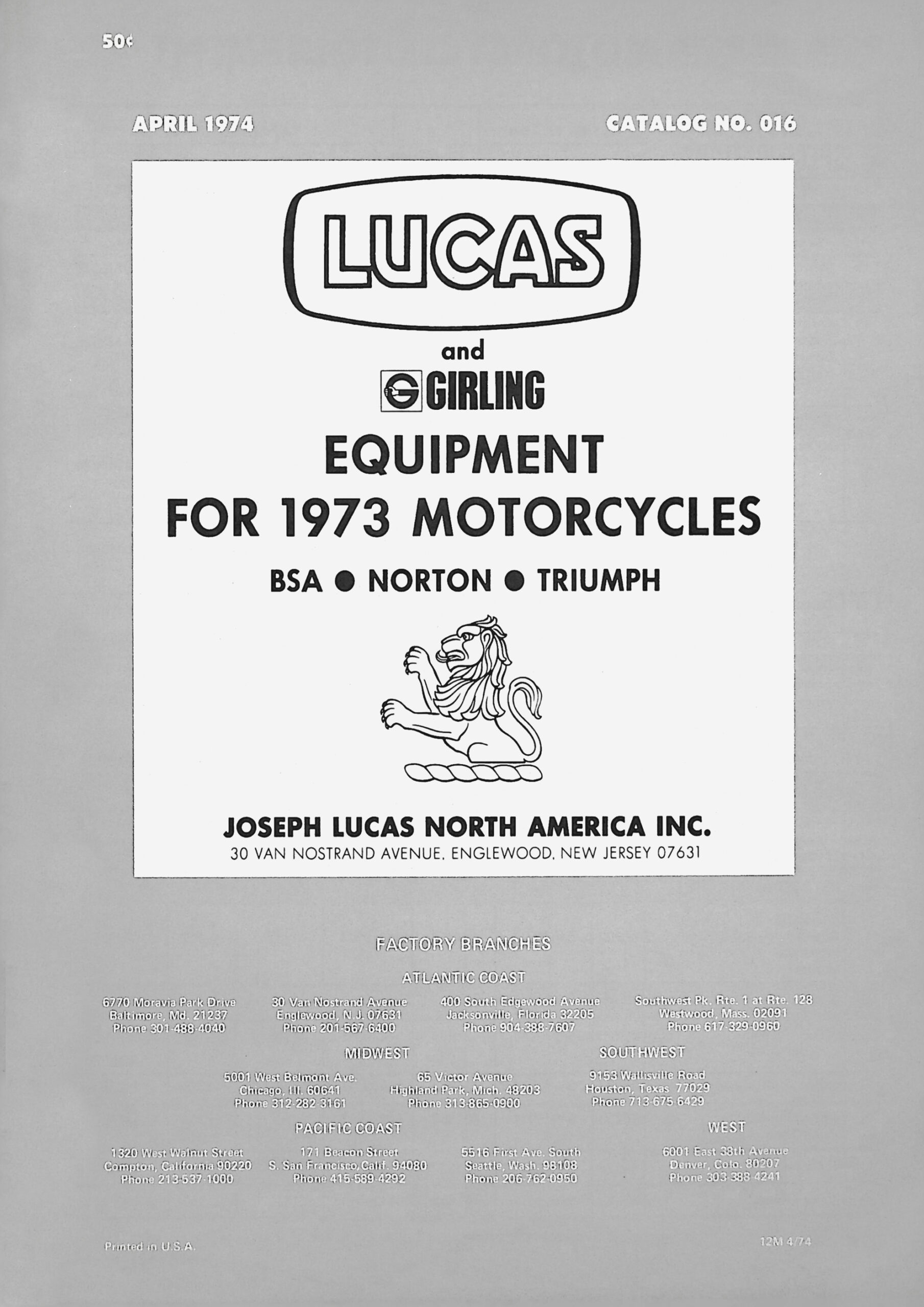 1973 Lucas & Girling Equipment For Motorcycles