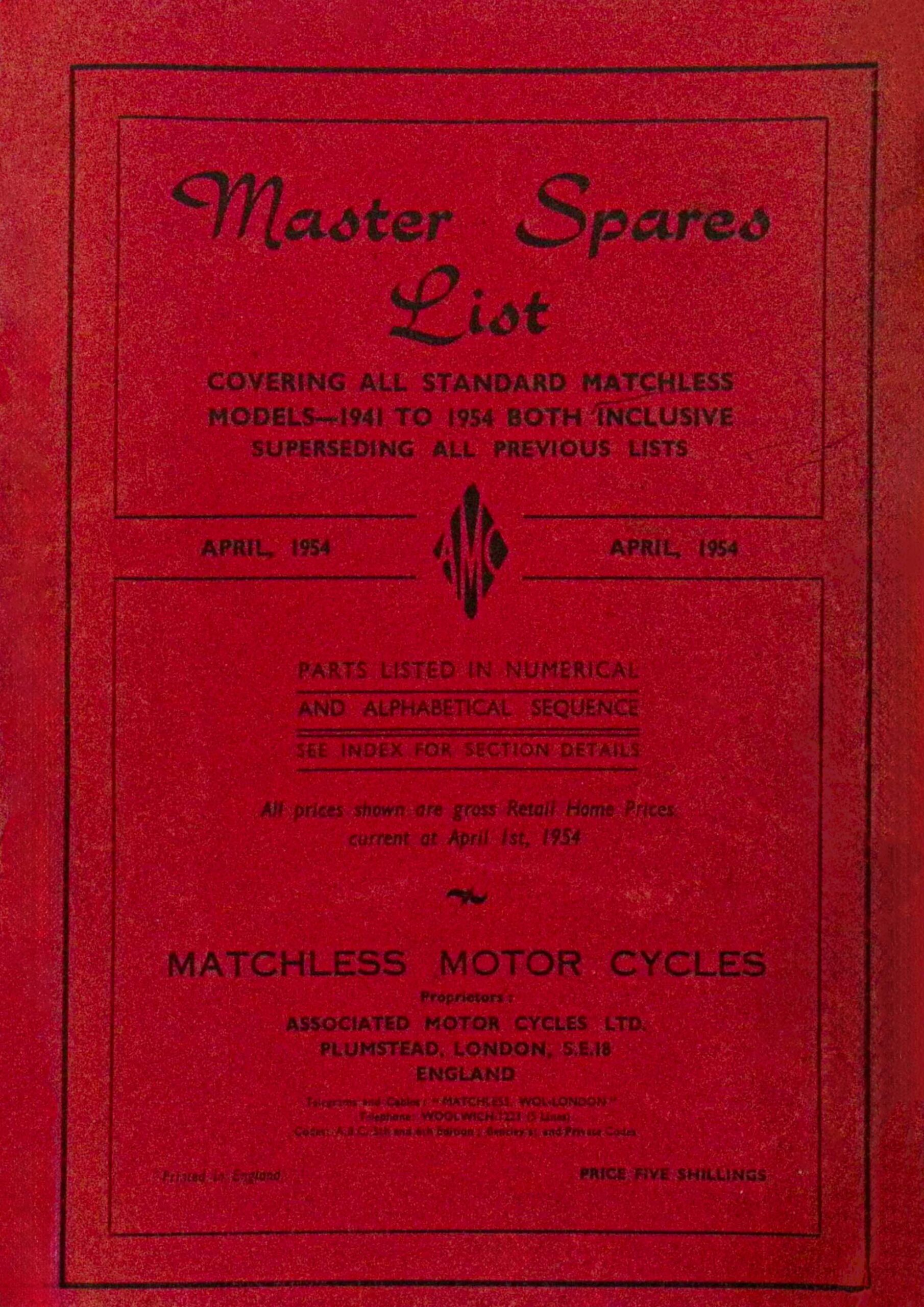 1941-1954 Matchless Master Spares List