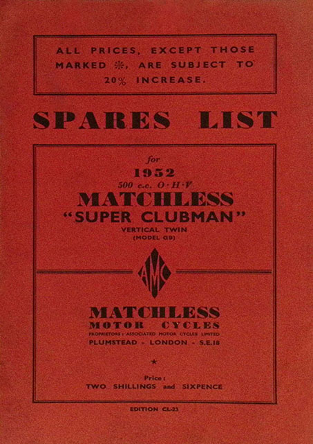 1952 Matchless G9 Spare Parts
