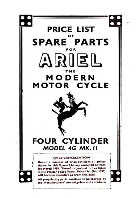 1953 Ariel Model 4G MK2 Square Four Spare Parts