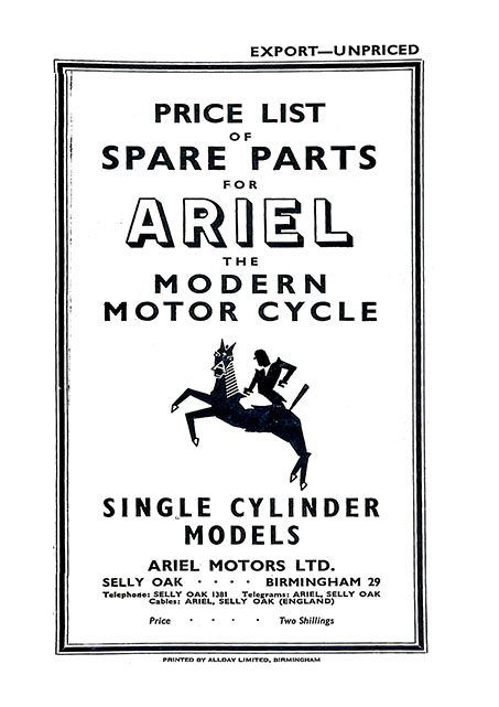 1953 Ariel Single Cylinder Models Spare Parts