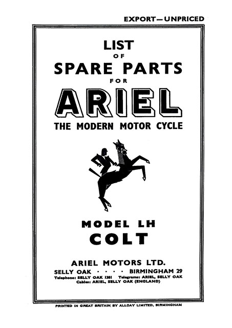 1956-1957 Ariel Model LH Colt Spare Parts