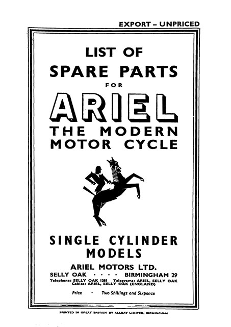 1956 Ariel Single Cylinder Models Spare Parts