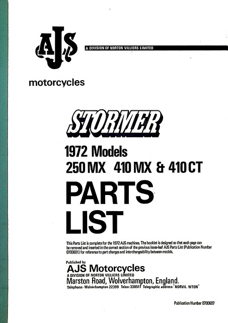 1972 AJS Stormer Parts List