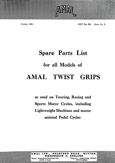 Amal Twist Grip Spare Parts List No. 521