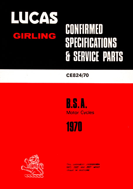 Lucas BSA 1970 Equipment & Spare Parts