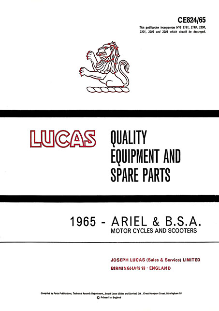 Lucas BSA & Ariel 1965 Equipment & Spare Parts