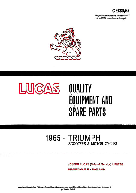 Lucas Triumph 1965 Equipment & Spare Parts