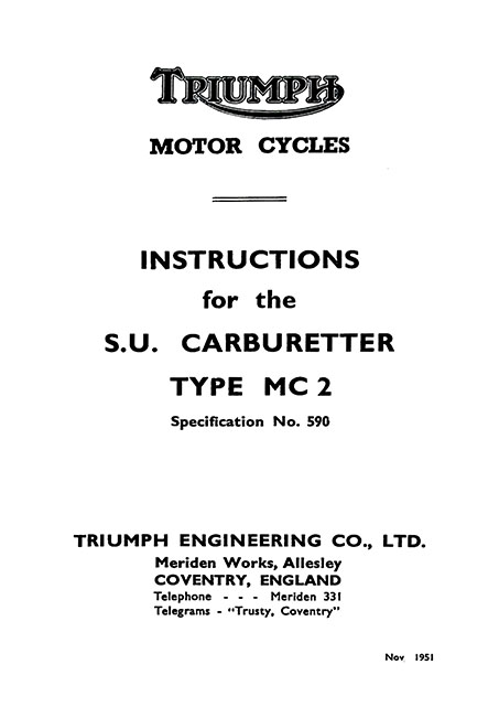 Triumph Instructions For the SU Carburetter