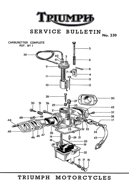 Triumph Service Bulletin No. 230 Parts List For AMAL Type 32 Carburetter