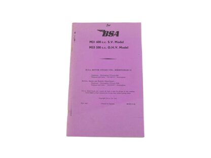 Bsa M21 M33 Instruction Manual