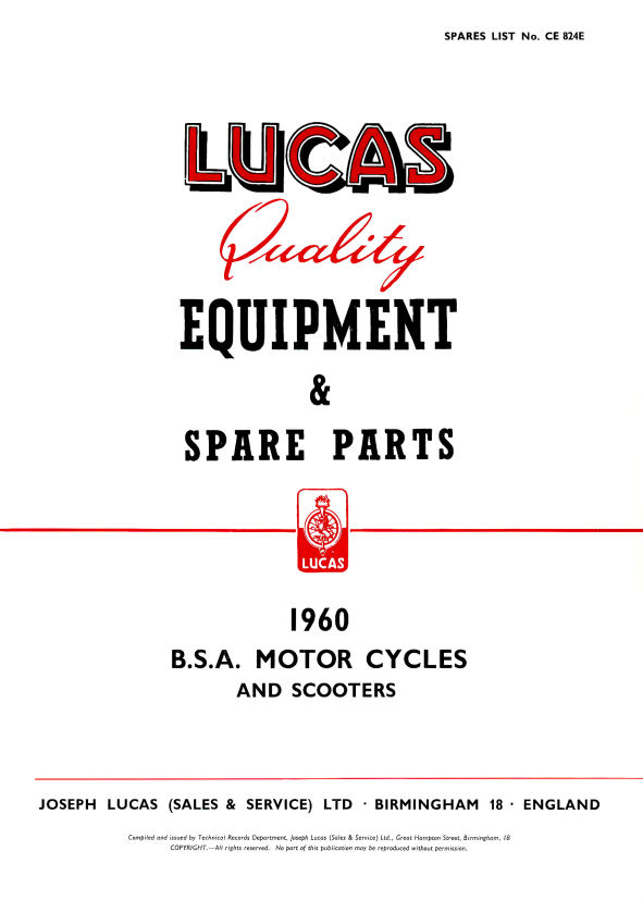 Lucas BSA 1960 Equipment & Spare Parts
