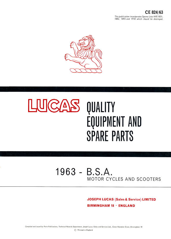Lucas BSA 1963 Equipment & Spare Parts