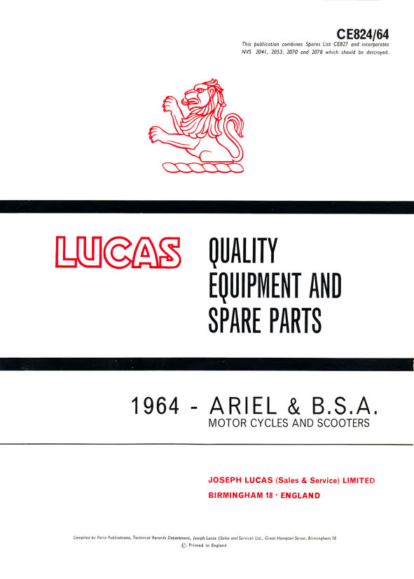 Lucas BSA & Ariel 1964 Equipment & Spare Parts