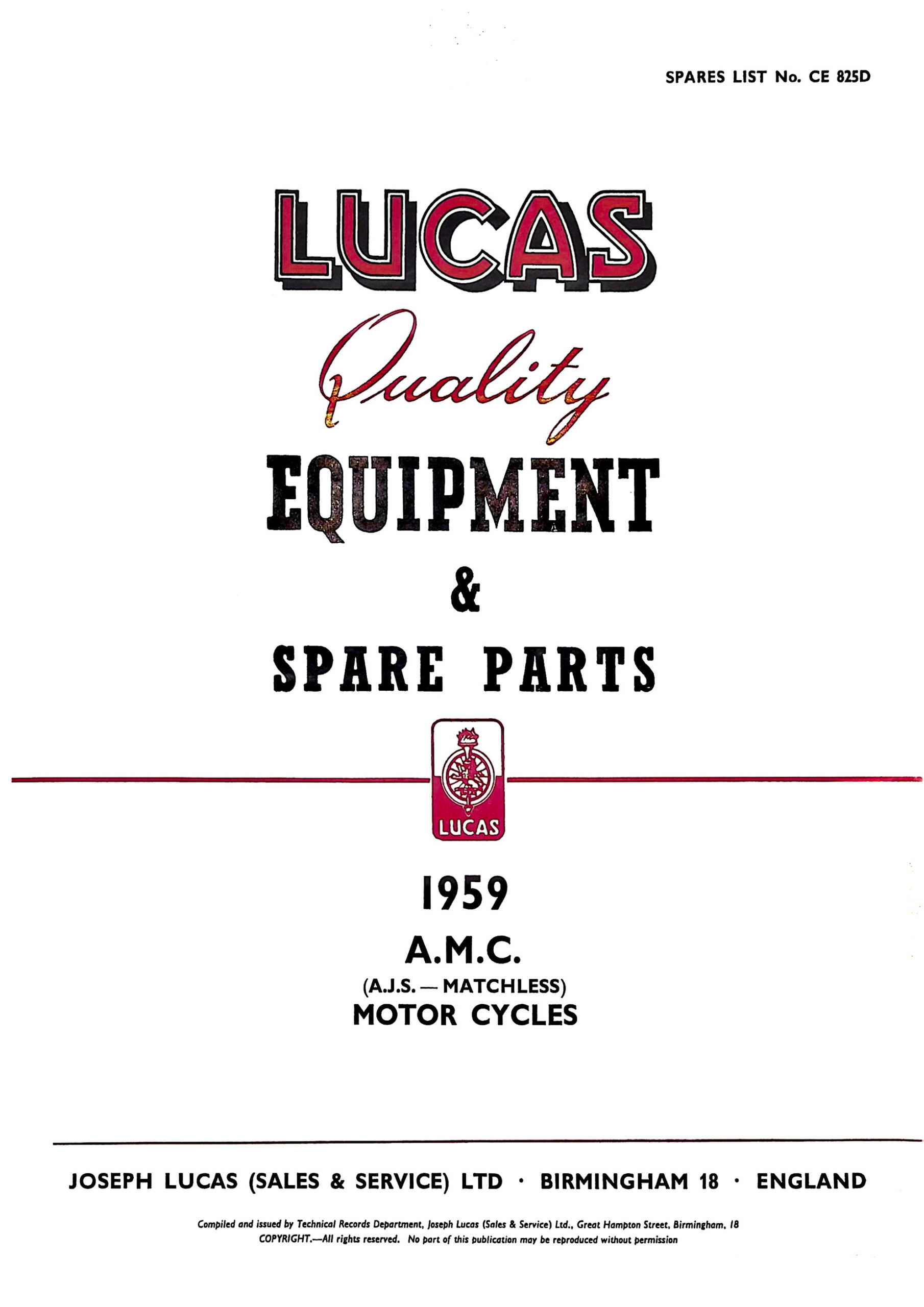 Lucas AMC 1959 Equipment & Spare Parts