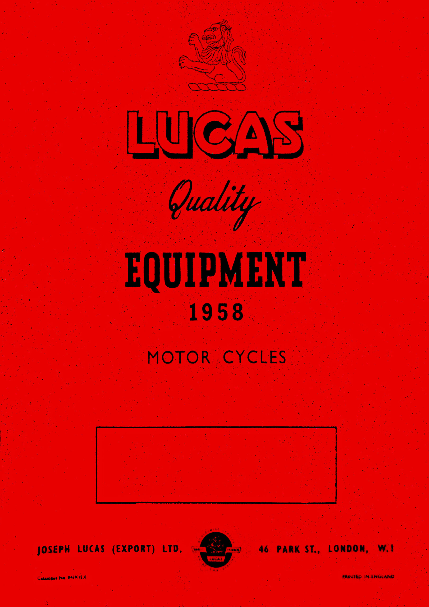 1958 Lucas Equipment & Spare Parts For Motorcycles