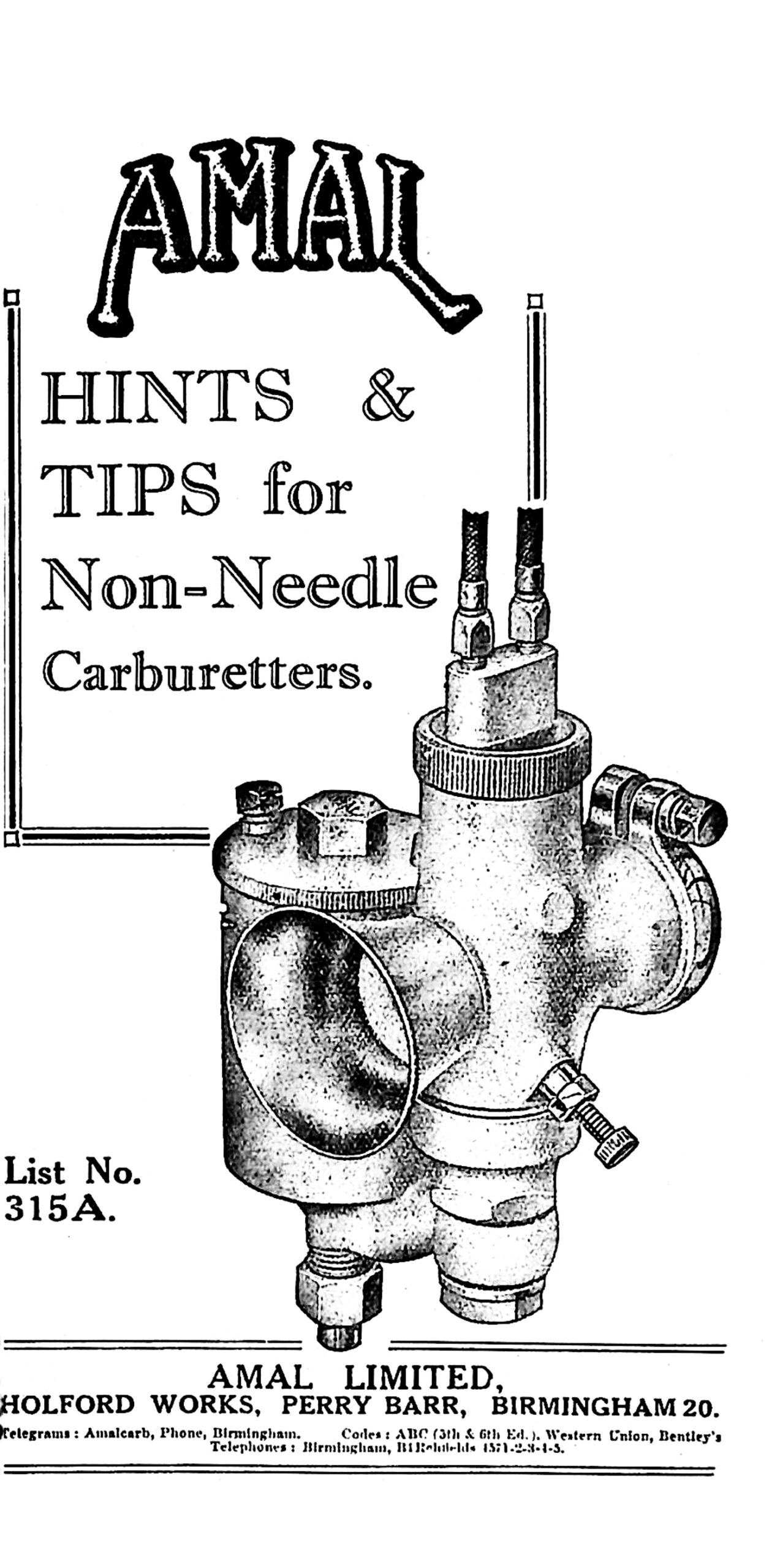 Hints & Tips For Non Needle Carburettors List No 315A